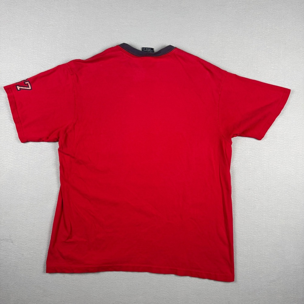 Polo Ralph Lauren Vintage Ringer T-Shirt Red Navy Blue Spellout 67 Mens Large - Picture 6 of 9
